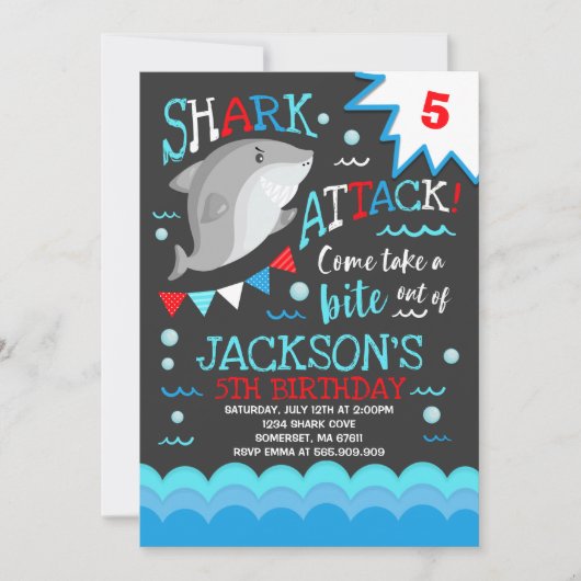 Shark Birthday Invitation Shark Pool Party Kaart (Voorkant)