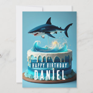 Shark Birthday Kaart - Ocean Waves Cake Design