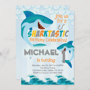 Shark Birthday Party Invitation Boy Kaart