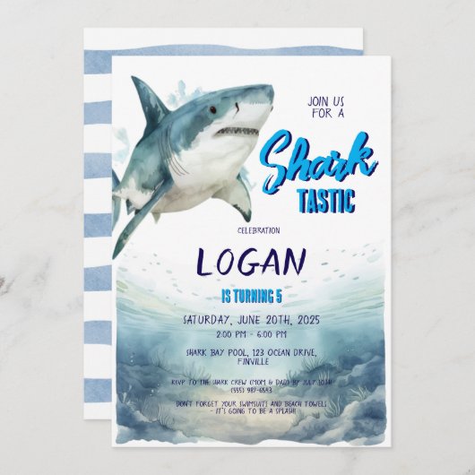 Shark Birthday Party Kaart (Voorkant / Achterkant)