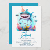 Shark Birthday Party Kaart (Voorkant / Achterkant)