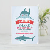 Shark Birthday Party Swimming Invitation Kaart (Staand voorkant)