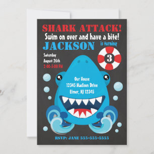 Shark Bite Pool Party verjaardagsuitnodiging Kaart