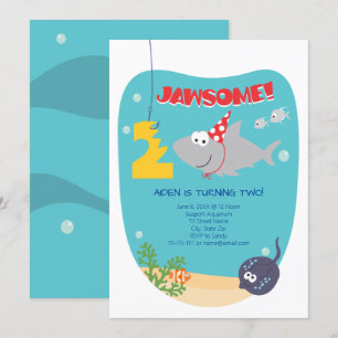 Shark Bite Second Birthday Invitation Kaart