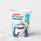 Shark Blushing Kids Verjaardag Papieren Bekers (Achterkant)
