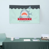 Shark Boy Navy Blue Pool Verjaardagsbanner Spandoek (Beurs)