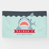 Shark Boy Navy Blue Pool Verjaardagsbanner Spandoek (Horizontaal)