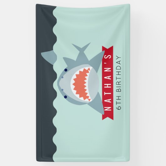 Shark Boy Navy Blue Pool Verjaardagsbanner Spandoek (Verticaal)
