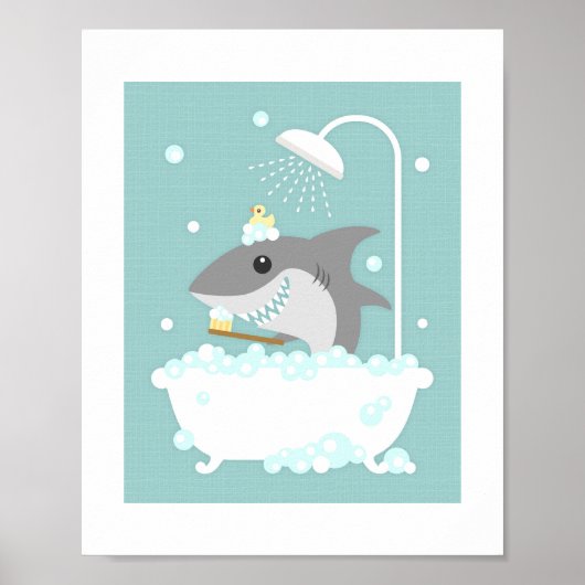 Shark Bubble Bath Poster Afdrukken (Voorkant)