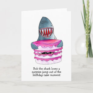 Shark Cake Surprise Birthday Card Kaart