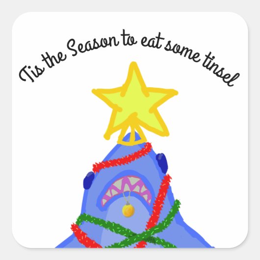 Shark Christmas Fun Vierkante Sticker (Voorkant)