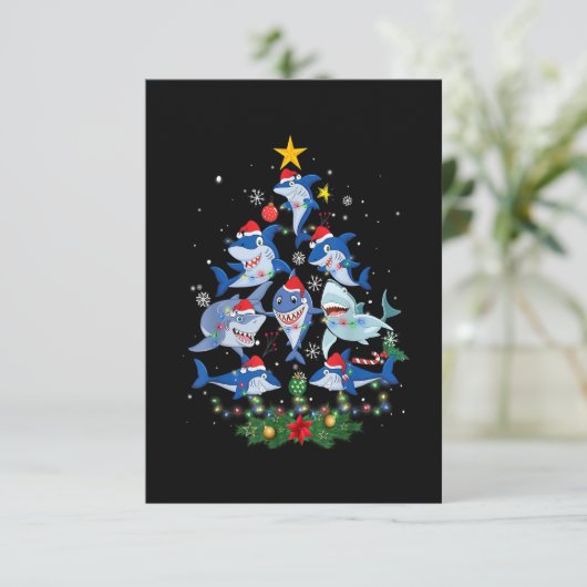 Shark Christmas Tree Funny Shark Lover Christmas P Bedankkaart (Staand voorkant)