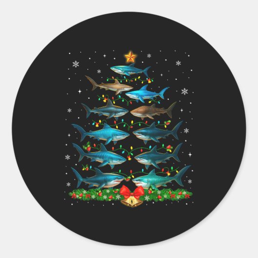 Shark Christmas Tree Ornament Funny Shark Lovers X Ronde Sticker (Voorkant)