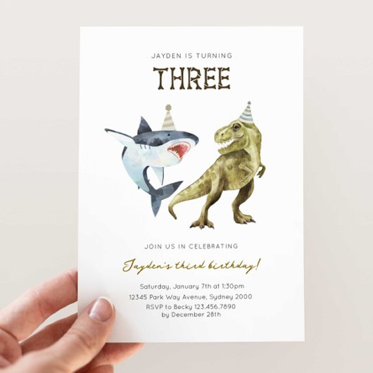 Shark & Dino 3e Invitation du jour B, T-rex Shark