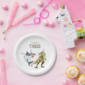 Shark & Dino 3e verjaardag, T-rex Shark Party Papieren Bordje (Feest)