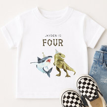 Shark & Dino 4th Birthday T-shirt, T-rex en haai