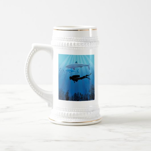 Shark Diving Scuba Diver Bierpul (Links)
