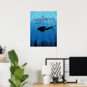 Shark Diving Scuba Diver Poster (Thuiskantoor)