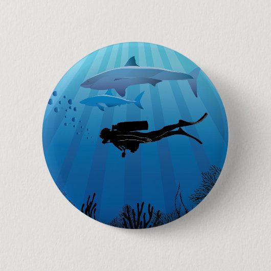 Shark Diving Scuba Diver Ronde Button 5,7 Cm (Voorkant)