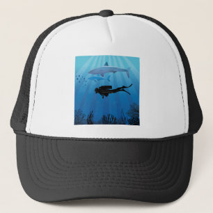Shark Diving Scuba Diver Trucker Pet