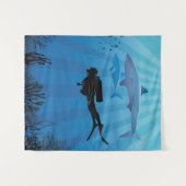 Shark Diving Scuba Diver Wandkleed (Voorkant (horizontaal))