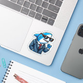 Shark Drawing: Deep Water Stickers #17 (Laptop met iPhone)