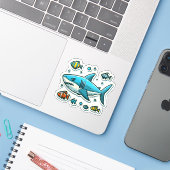 Shark Drawing: Deep Water Stickers #18 (Laptop met iPhone)