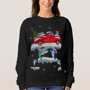 Shark Driving Kerstboom Rode Vrachtwagen Shark Chr Trui