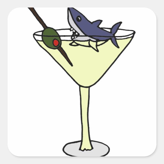 Shark Eating Martini Olive Vierkante Sticker (Voorkant)