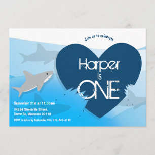 Shark First Birthday Party Uitnodiging