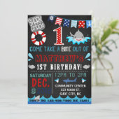 shark first verjaardagsuitnodiging kaart (Staand voorkant)