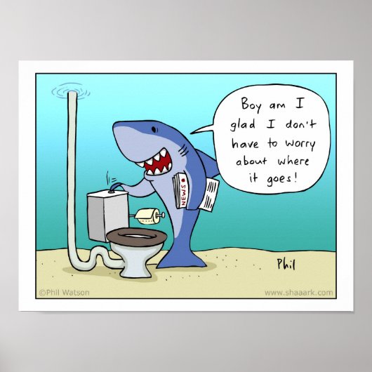 Shark flushing the toilet poster (Devant)