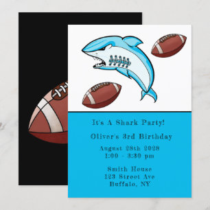 Shark Football Sport Boy Birthday Party Invitation Kaart