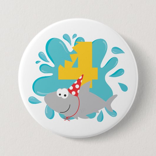 Shark Fourth Birthday Button (Voorkant)