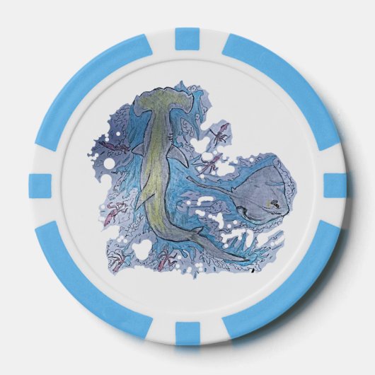 Shark Hammerhead Ocean Scene Poker Chips (Voorkant)
