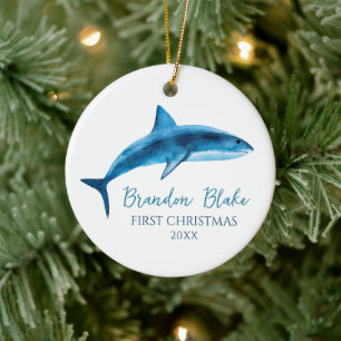 Shark Illustration Boy Baby Eerste Kerstdag Keramisch Ornament