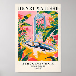 Shark in bad Art Print, grappig strand huis deco Poster