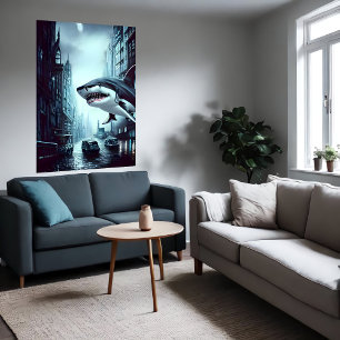 Shark in de stad   AI Art Poster
