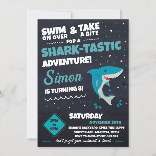 Shark Invitation for Birthday Pool Party Bite (Devant)