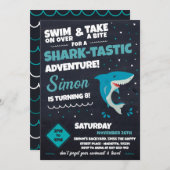 Shark Invitation for Birthday Pool Party Bite Kaart (Voorkant / Achterkant)