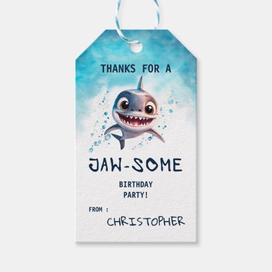 Shark Jawsome Bedankt Verjaardagsfeestje Cadeaulabel (Voorkant)