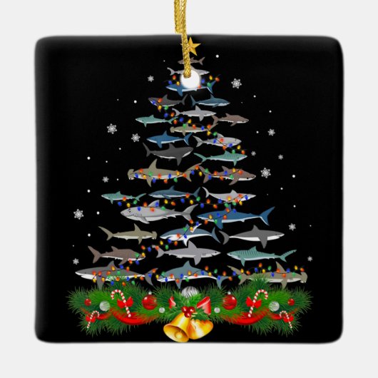 Shark kerstboom, haaienlovers keramisch ornament (Voorkant)