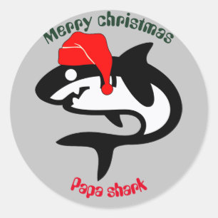 shark kerstfamilie , passie op maat ronde sticker