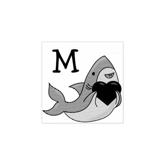Shark Kind Schattige Kawaii Monogram Initiaal Rubberstempel (Afrduk)