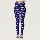 Shark Lover Navy blauw en wit patroon Leggings (Voorkant)