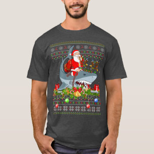 Shark Lover Ugly Santa Riding Shark Kerstmis T-shirt