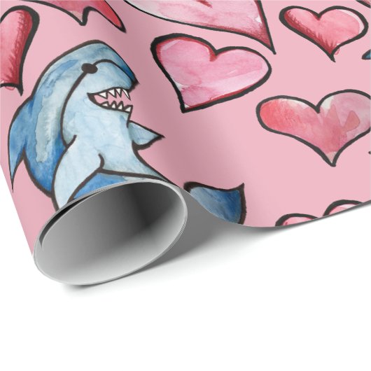 Shark Lovers Sharks and Heart Pattern Valentijn Cadeaupapier (Rol Hoek)