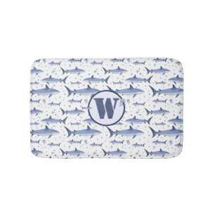 Shark Marine Life Zee Blue Waterverf Monogram Badmat