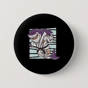 Shark Martial Arts Fighter Funny Karate Cartoon Gr Ronde Button 5,7 Cm
