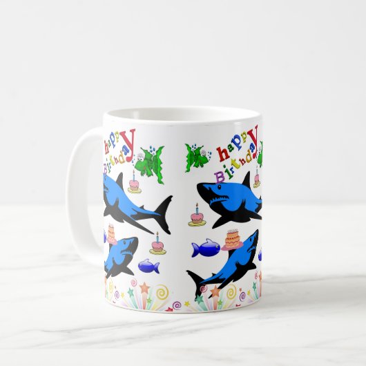 Shark Mok Happy Birthday Mok (Voorkant links)